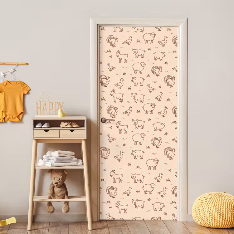 Deursticker - Dieren - Patroon - Boerderij - Minimalistisch - Beige — 6