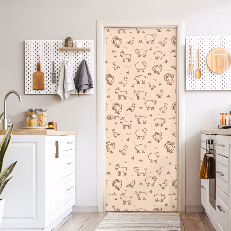 Deursticker - Dieren - Patroon - Boerderij - Minimalistisch - Beige — 7