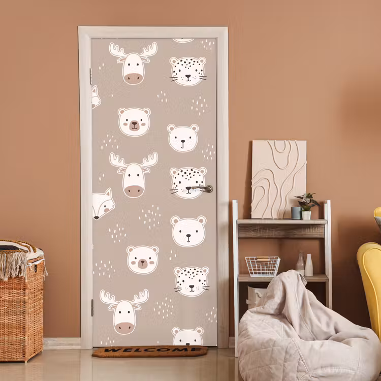 Deursticker - Dieren - Patroon - Illustratie - Modern - Beige — 2