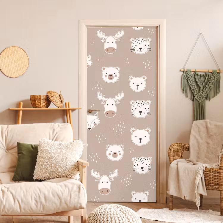Deursticker - Dieren - Patroon - Illustratie - Modern - Beige — 4