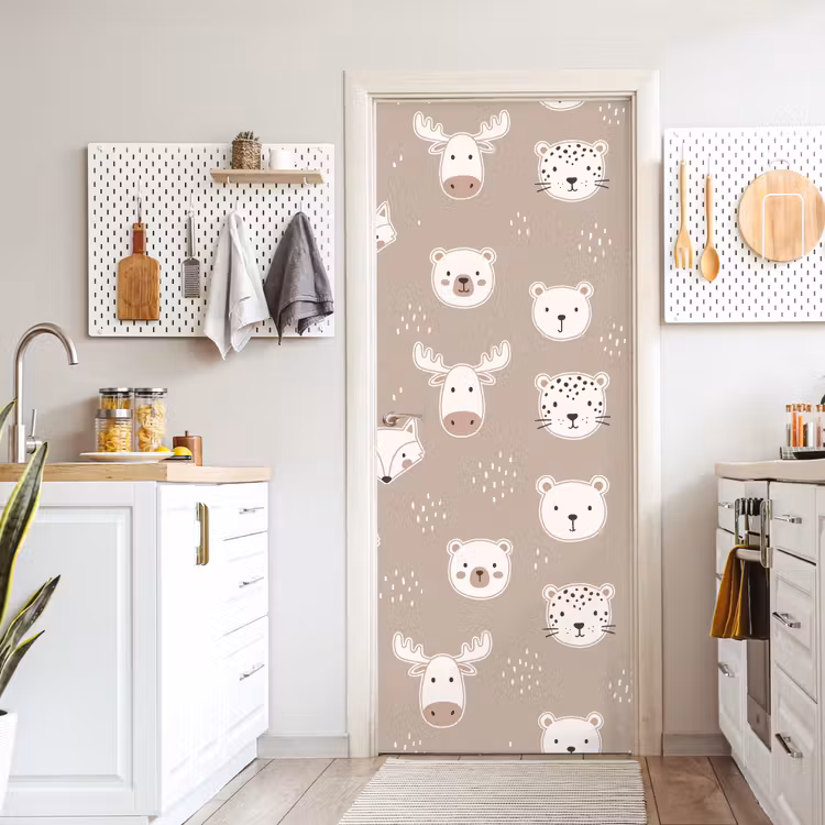 Deursticker - Dieren - Patroon - Illustratie - Modern - Beige — 7