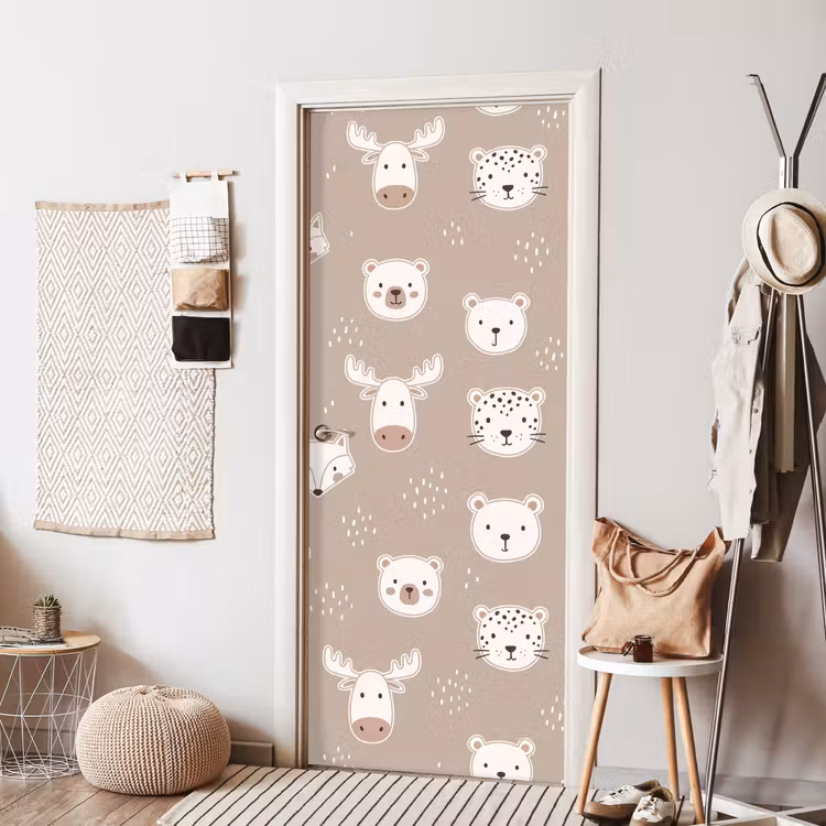 Deursticker - Dieren - Patroon - Illustratie - Modern - Beige — 8