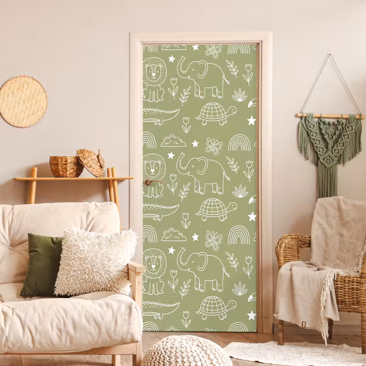 Deursticker - Dieren - Patroon - Illustratie - Natuur - Groen — 4
