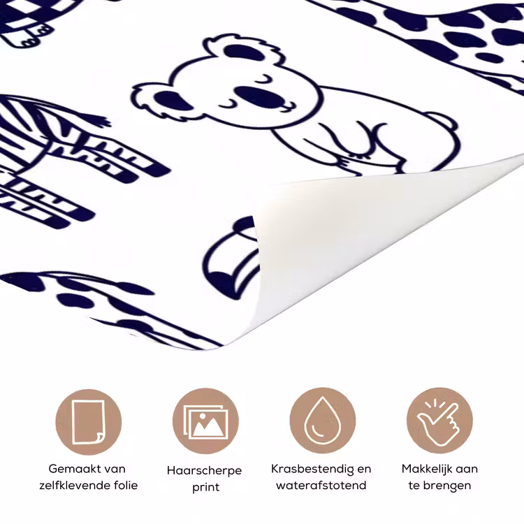 Deursticker - Dieren - Patroon - Kinderkamer - Grafisch - Wit-Blauw — 3