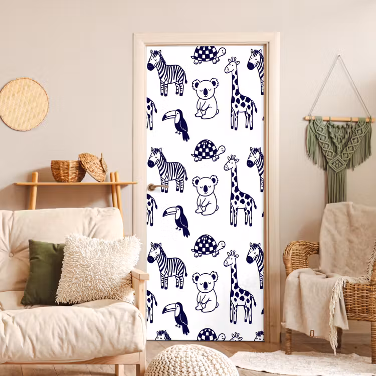 Deursticker - Dieren - Patroon - Kinderkamer - Grafisch - Wit-Blauw — 4