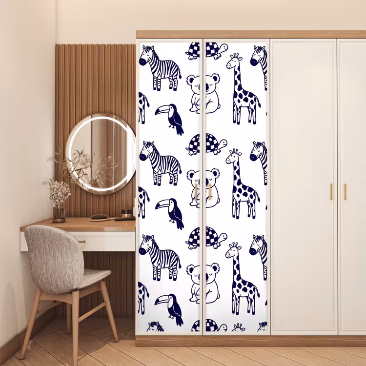 Deursticker - Dieren - Patroon - Kinderkamer - Grafisch - Wit-Blauw — 5
