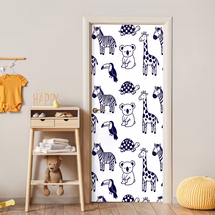 Deursticker - Dieren - Patroon - Kinderkamer - Grafisch - Wit-Blauw — 6
