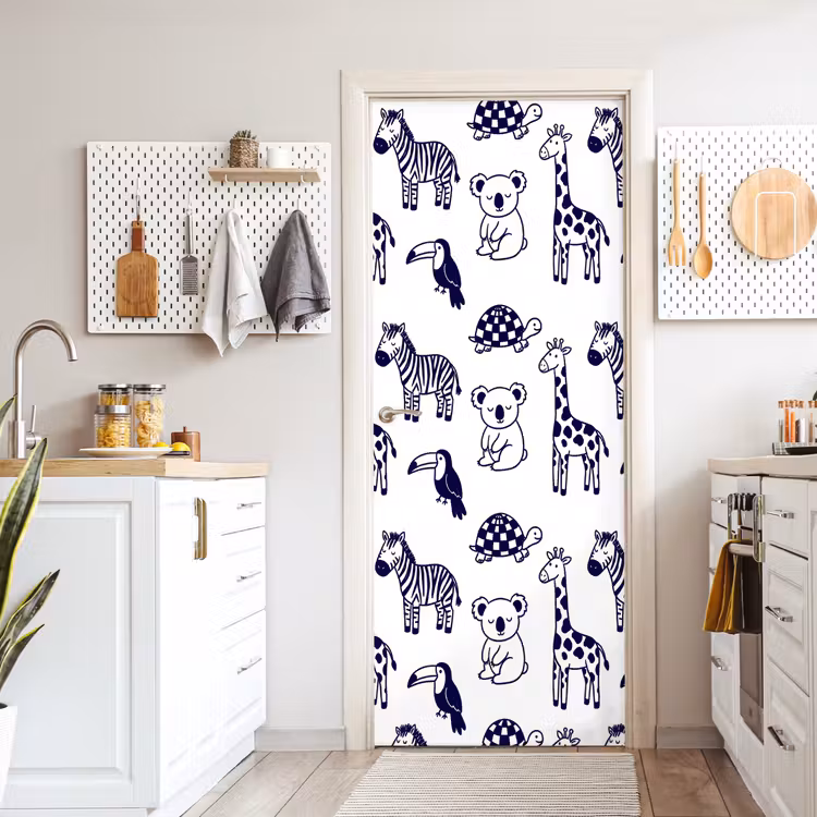 Deursticker - Dieren - Patroon - Kinderkamer - Grafisch - Wit-Blauw — 7