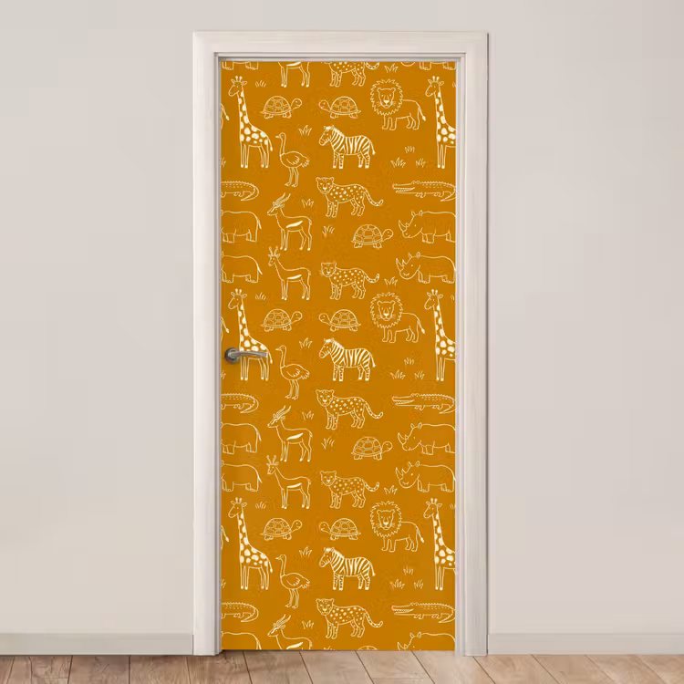 Deursticker - Dieren - Safari - Patroon - Kinderlijk - Oker — 1