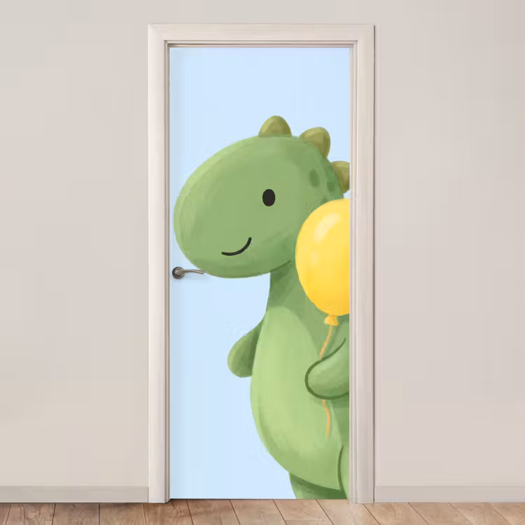 Deursticker - Dinosaurus - Ballon - Kinderkamer - Illustratie - Groen — 1