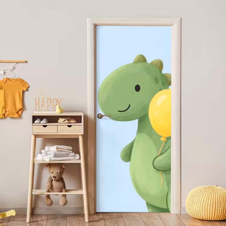 Deursticker - Dinosaurus - Ballon - Kinderkamer - Illustratie - Groen — 6
