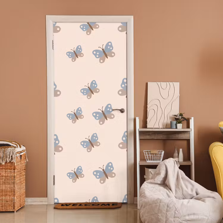 Deursticker - Insect - Vlinderpatroon - Abstract - Blauw - Beige — 2
