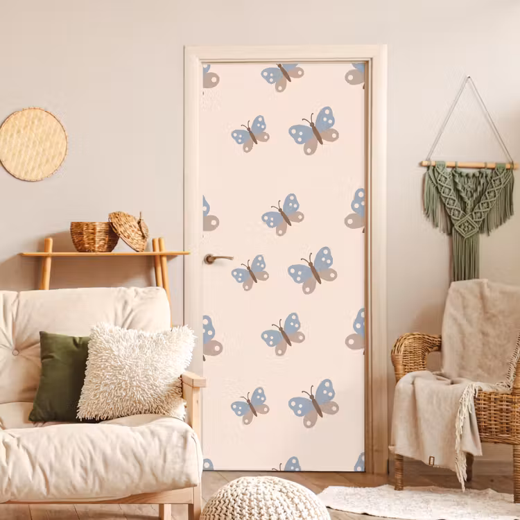Deursticker - Insect - Vlinderpatroon - Abstract - Blauw - Beige — 4