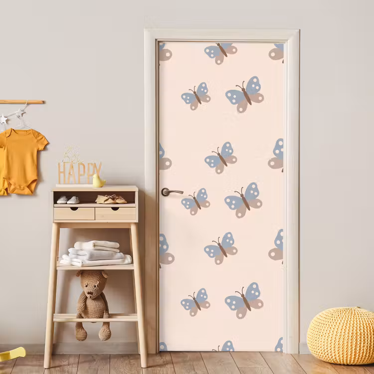 Deursticker - Insect - Vlinderpatroon - Abstract - Blauw - Beige — 6