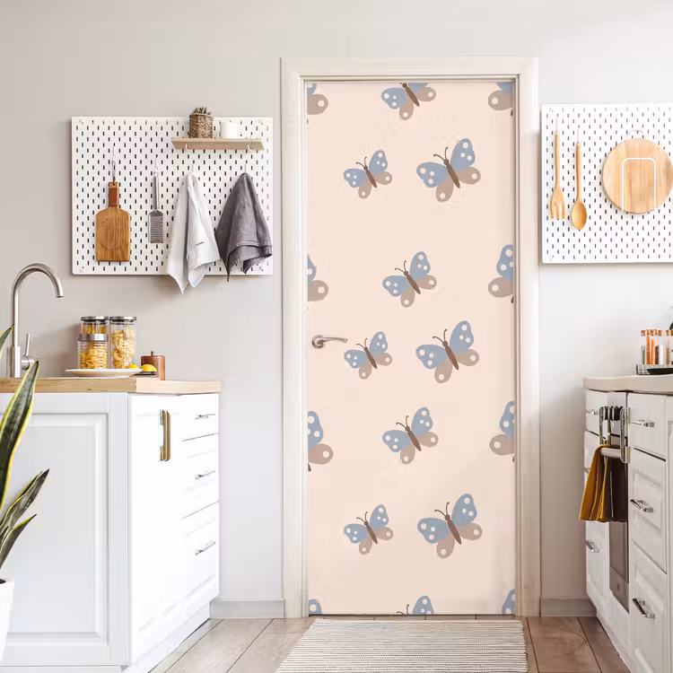 Deursticker - Insect - Vlinderpatroon - Abstract - Blauw - Beige — 7
