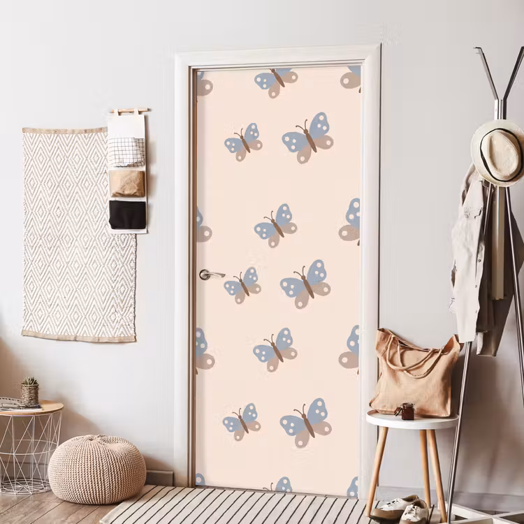 Deursticker - Insect - Vlinderpatroon - Abstract - Blauw - Beige — 8