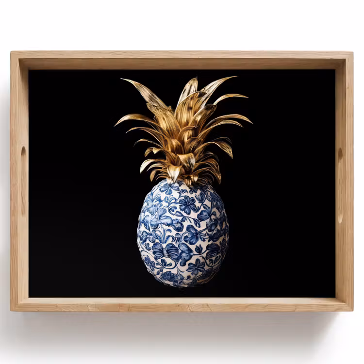 Dienblad - Ananas - Bloemen patroon - Goud - Delftsblauw — 1