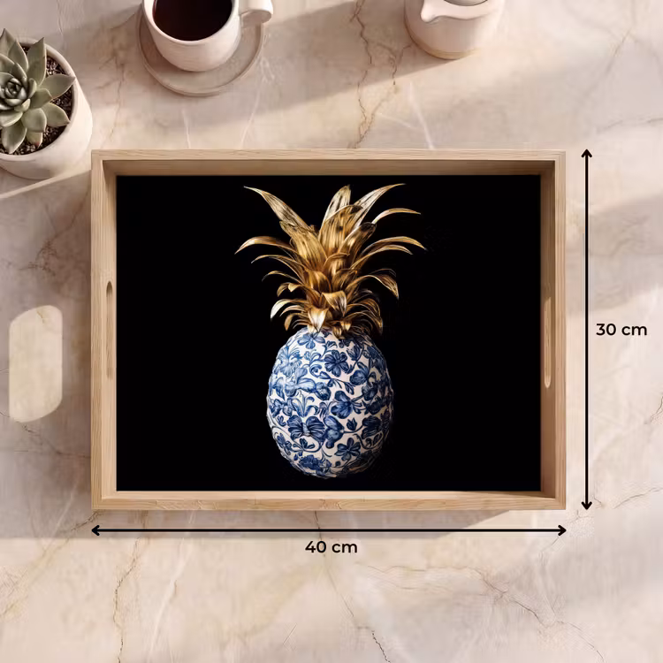 Dienblad - Ananas - Bloemen patroon - Goud - Delftsblauw — 9