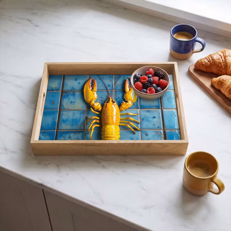 Dienblad - Kreeft - Geel - Blauw - Tegels — 4