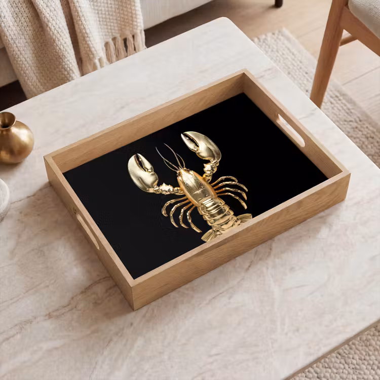 Dienblad - Kreeft - Goud - Textuur - Zwart — 2