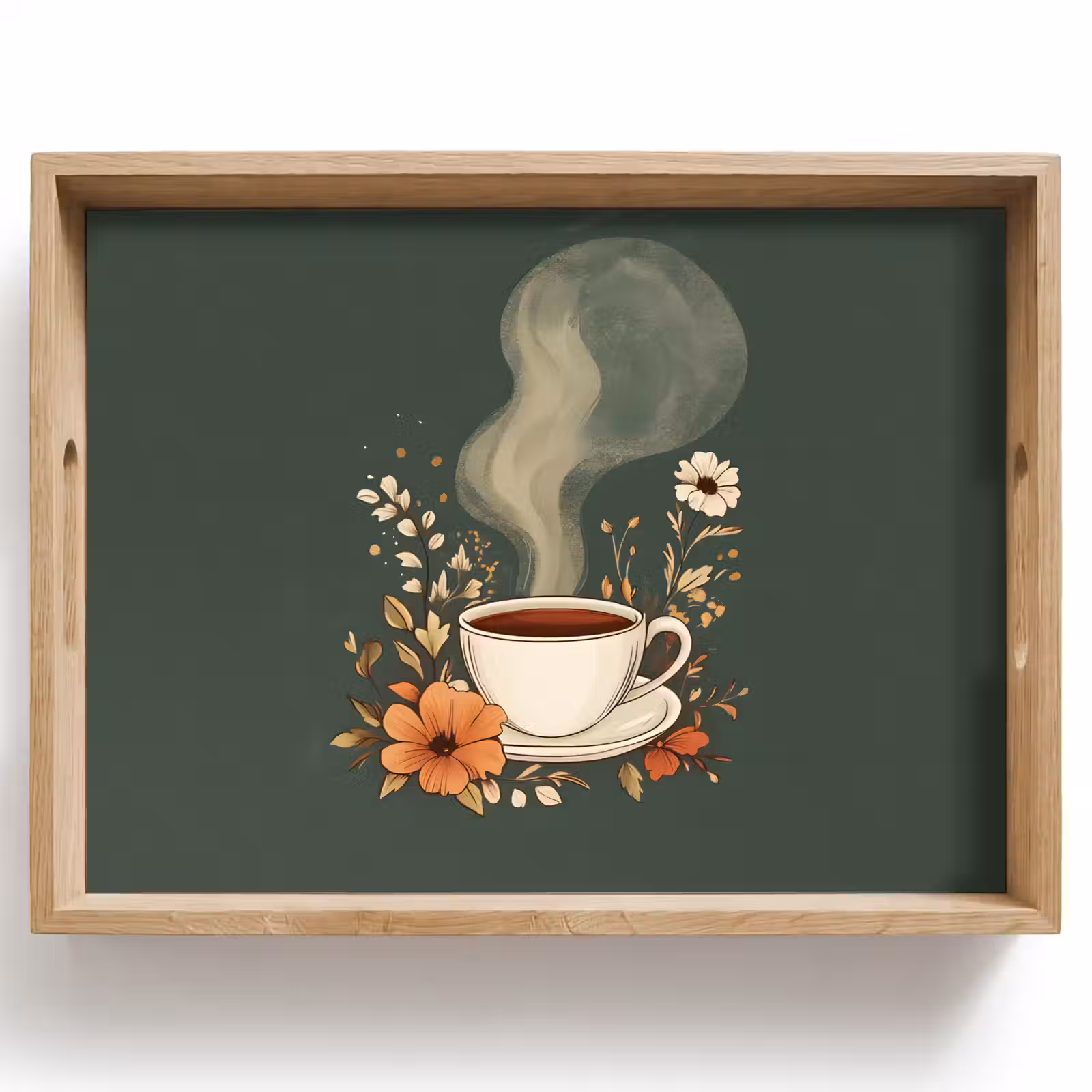 Dienblad - Kop - Bloemen - Groen - Koffie — 1