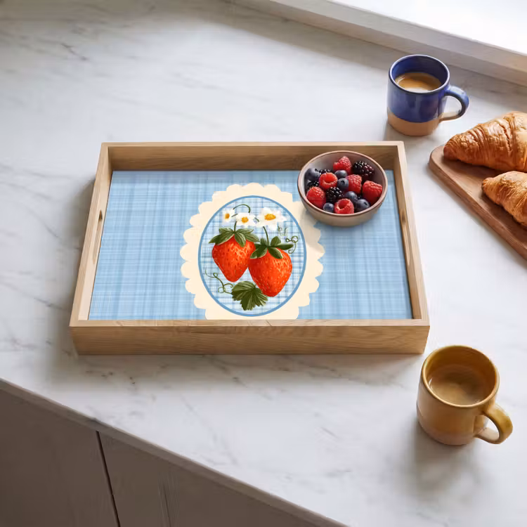 Dienblad - Aardbeien - Lijst - Rood - Geruit — 4