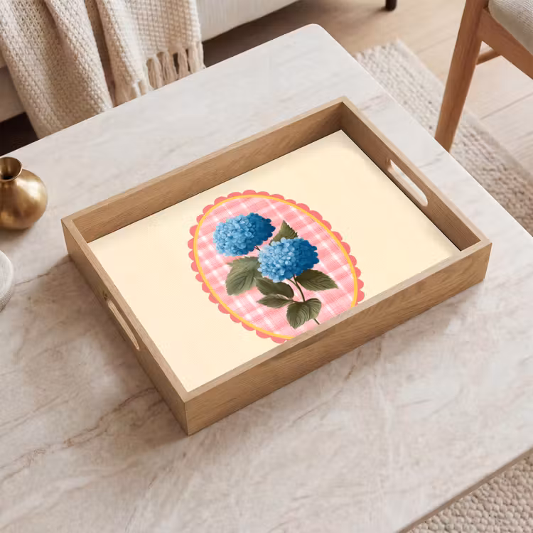 Dienblad - Bloemen - Blauw - Lijst - Bladeren — 2