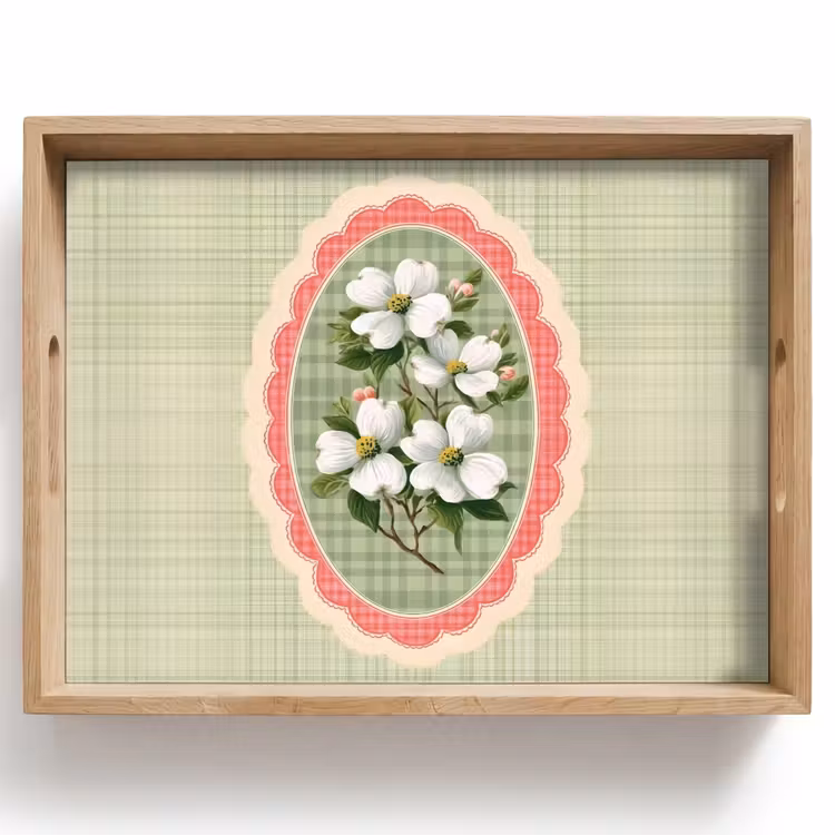 Dienblad - Bloemen - Illustratie - Geruit - Groen — 1
