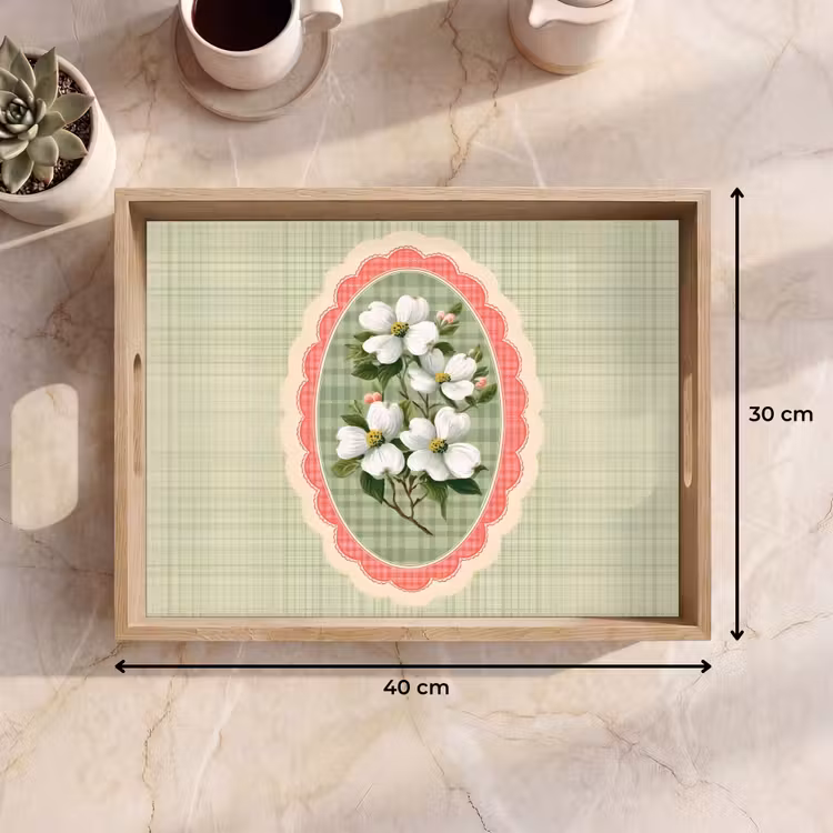 Dienblad - Bloemen - Illustratie - Geruit - Groen — 9