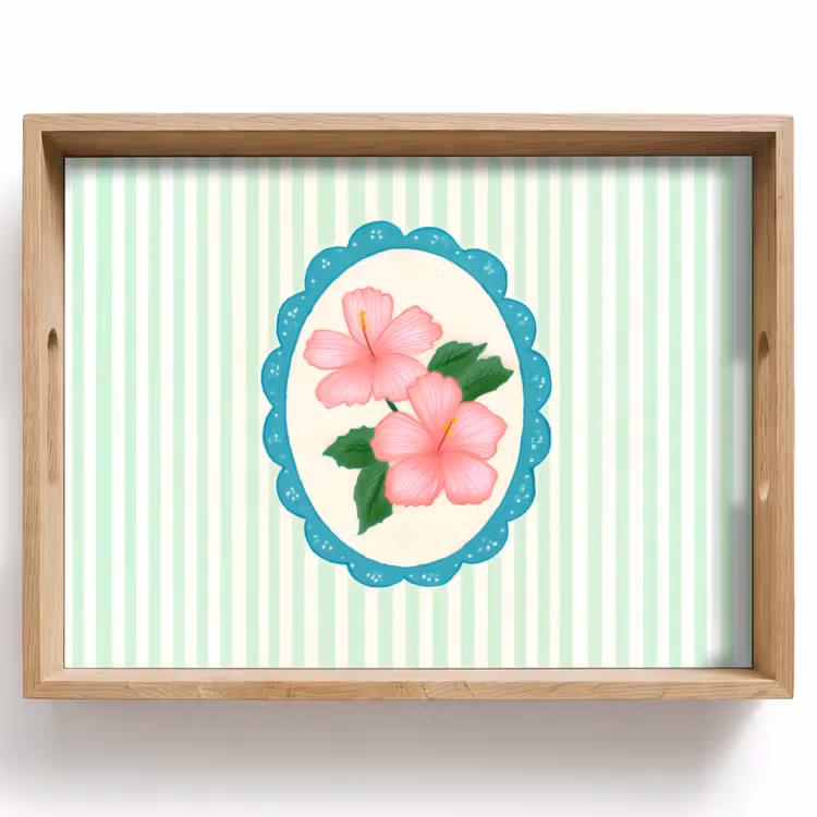 Dienblad - Bloemen - Ovaal - Strepen - Groen — 1