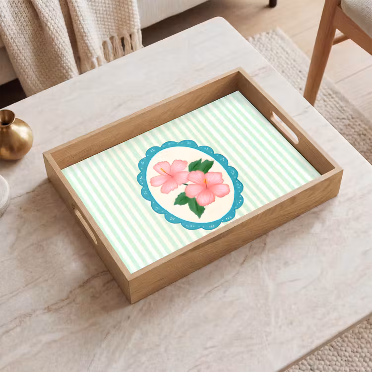 Dienblad - Bloemen - Ovaal - Strepen - Groen — 2