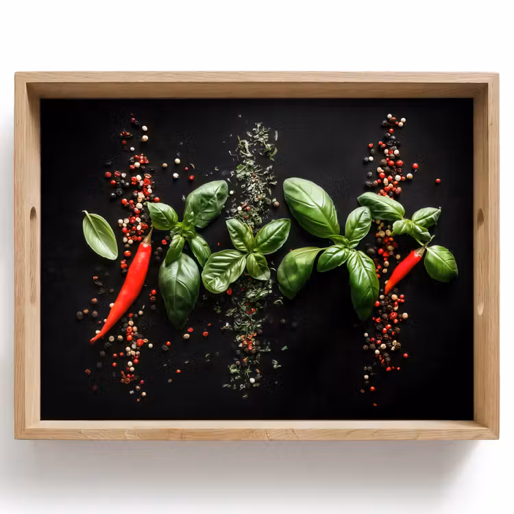 Dienblad - Chilipepers - Basilicum - Blaadjes - Rood — 1