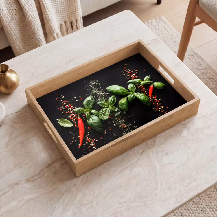 Dienblad - Chilipepers - Basilicum - Blaadjes - Rood — 2