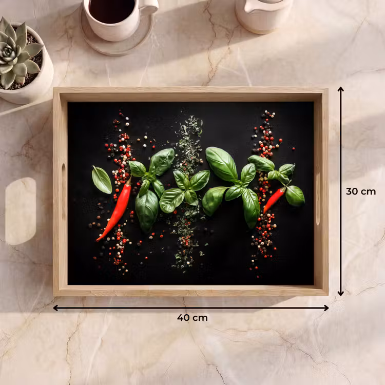 Dienblad - Chilipepers - Basilicum - Blaadjes - Rood — 9