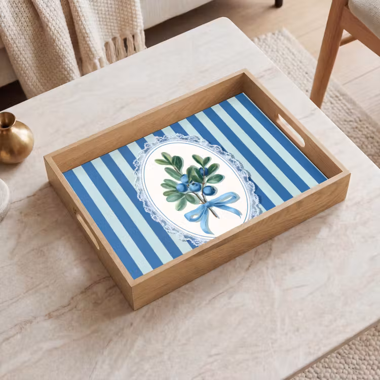 Dienblad - Illustratie - Bessen - Blauw - Strepen — 2