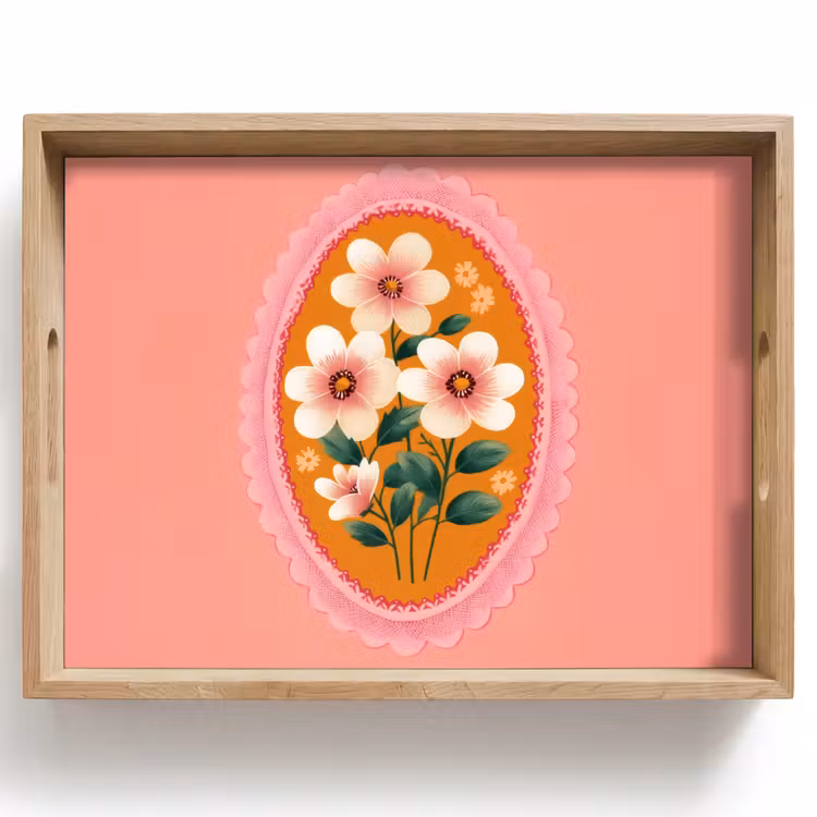 Dienblad - Illustratie - Bloemen - Rand - Roze — 1