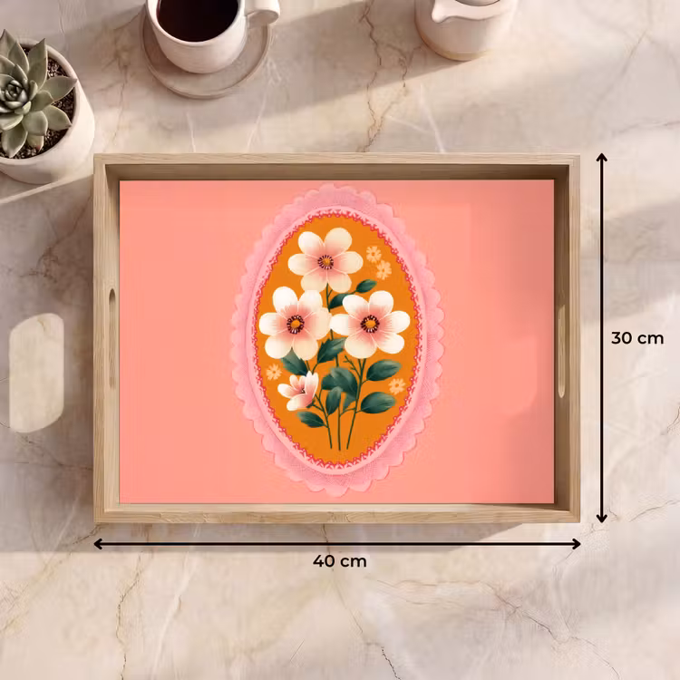 Dienblad - Illustratie - Bloemen - Rand - Roze — 9