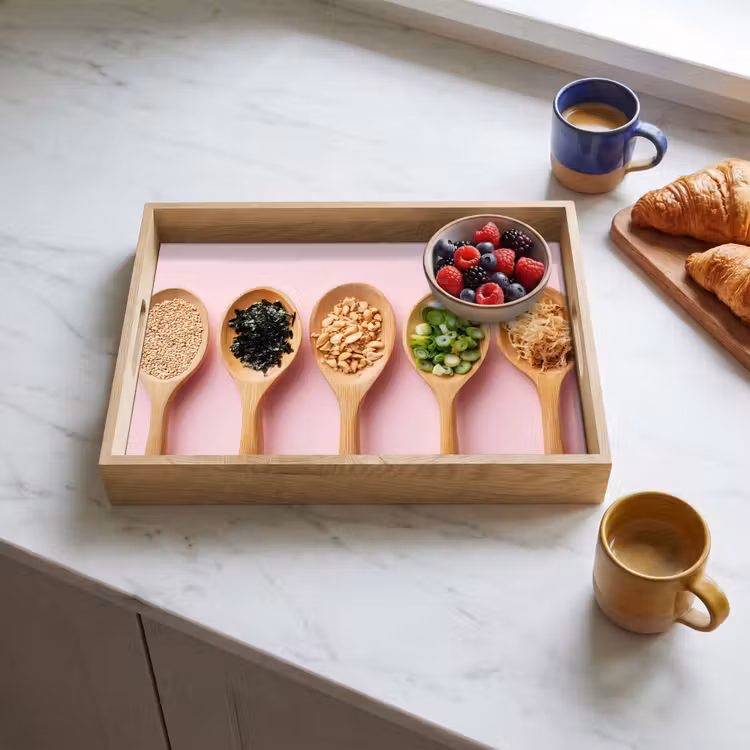 Dienblad - Ingrediënten - Lepels - Hout - Roze — 4