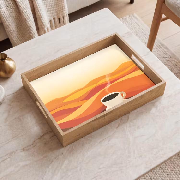 Dienblad - Koffie - Landschap - Oranje - Koffiebonen — 2