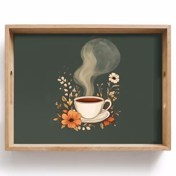 Dienblad - Kop - Bloemen - Groen - Koffie — 1