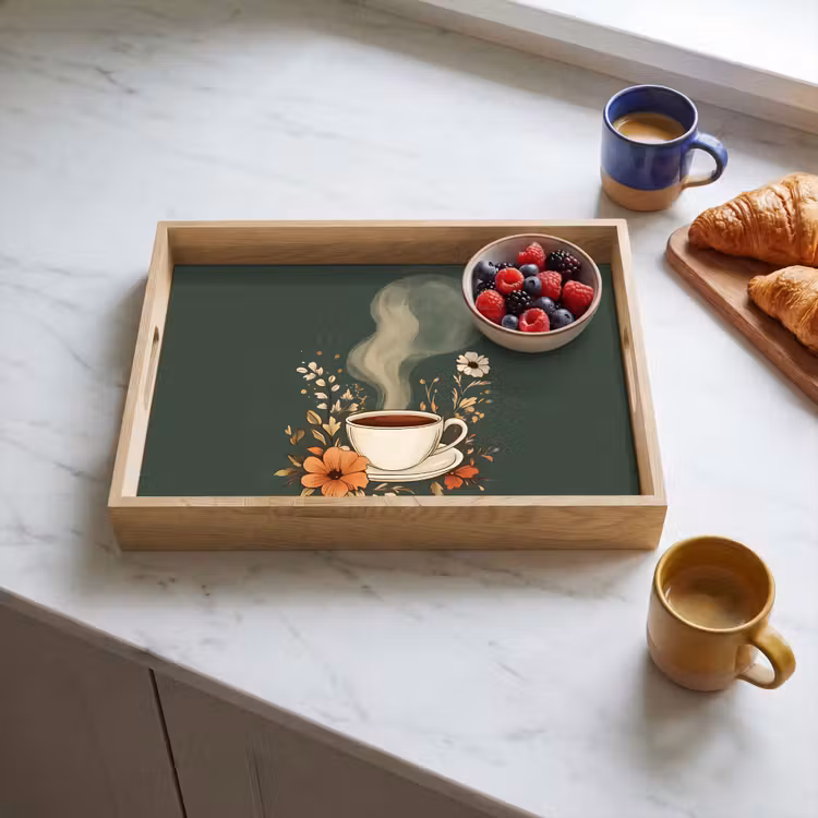 Dienblad - Kop - Bloemen - Groen - Koffie — 4