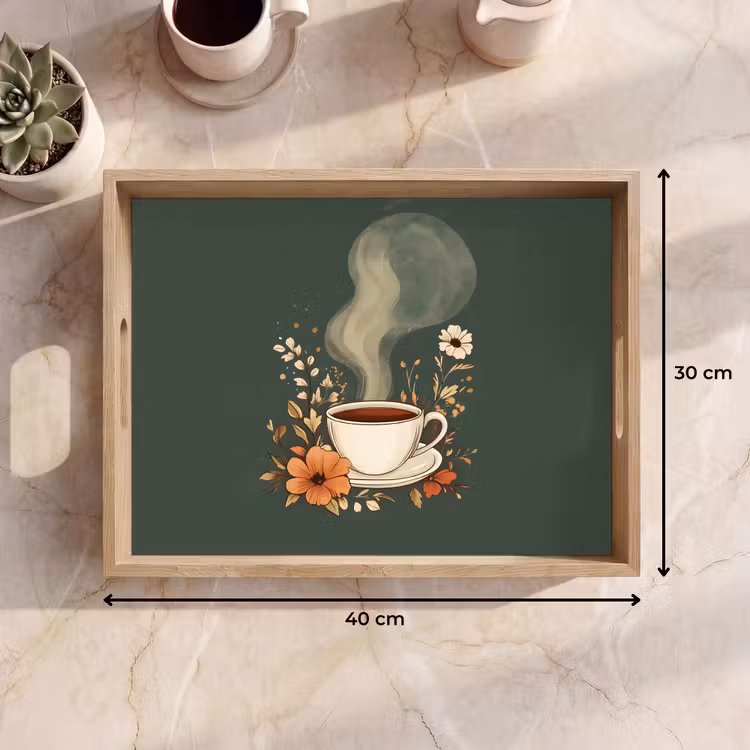 Dienblad - Kop - Bloemen - Groen - Koffie — 9