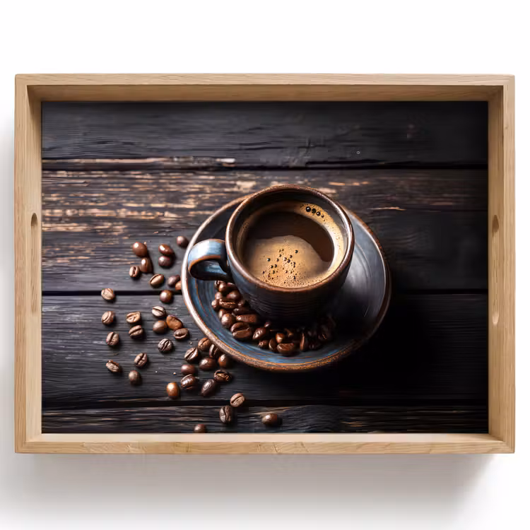 Dienblad - Kop - Koffie - Hout - Bonen — 1