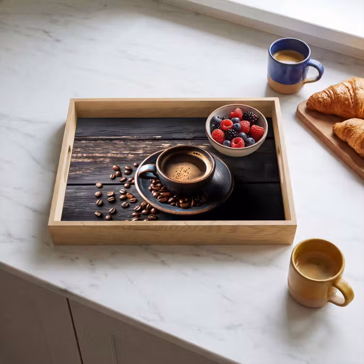 Dienblad - Kop - Koffie - Hout - Bonen — 4