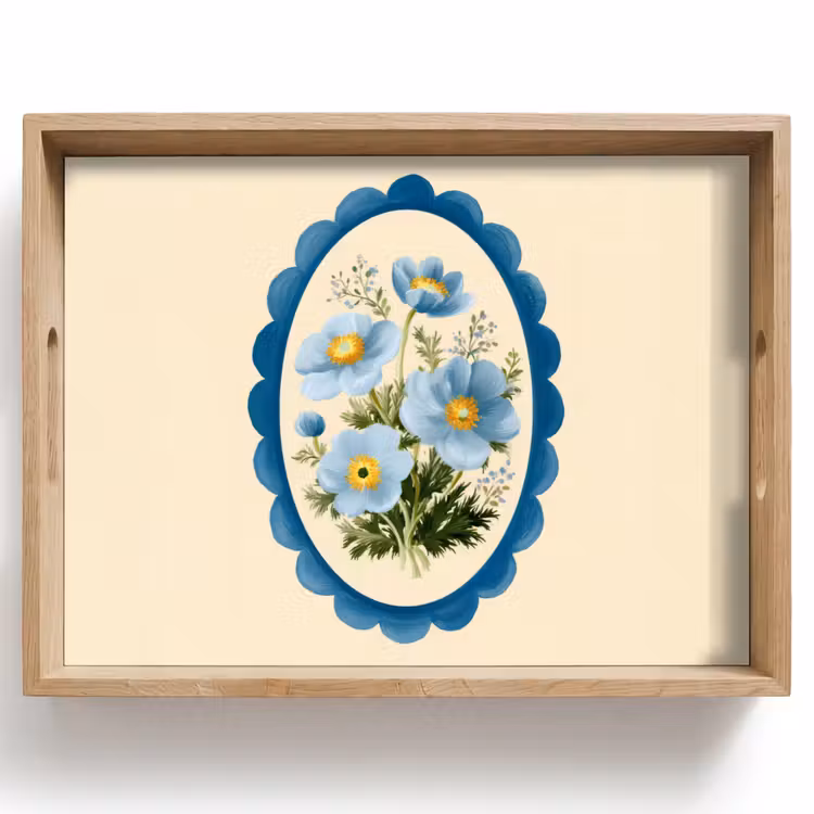 Dienblad - Lijst - Bloemen - Lichtblauw - Illustratie — 1