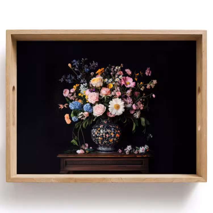 Dienblad - Bloemenvaas - Hout - Bloemen - Boeket — 1