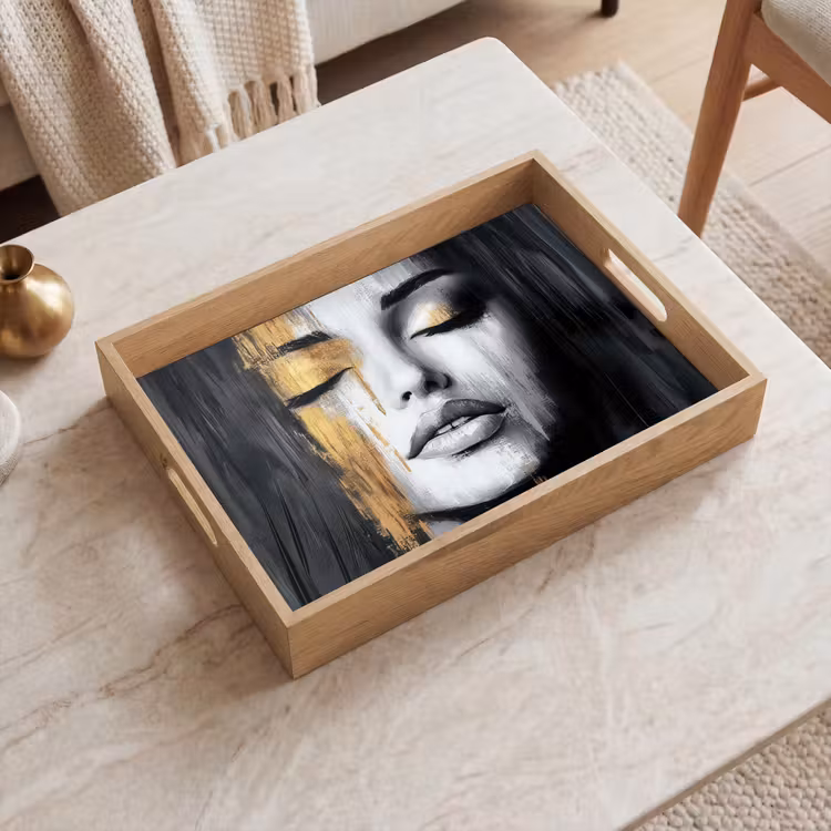 Dienblad - Gezicht - Vrouw - Penseelstreken - Abstract — 2