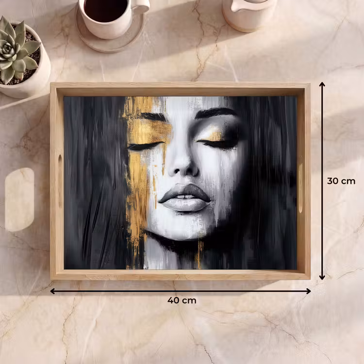 Dienblad - Gezicht - Vrouw - Penseelstreken - Abstract — 9