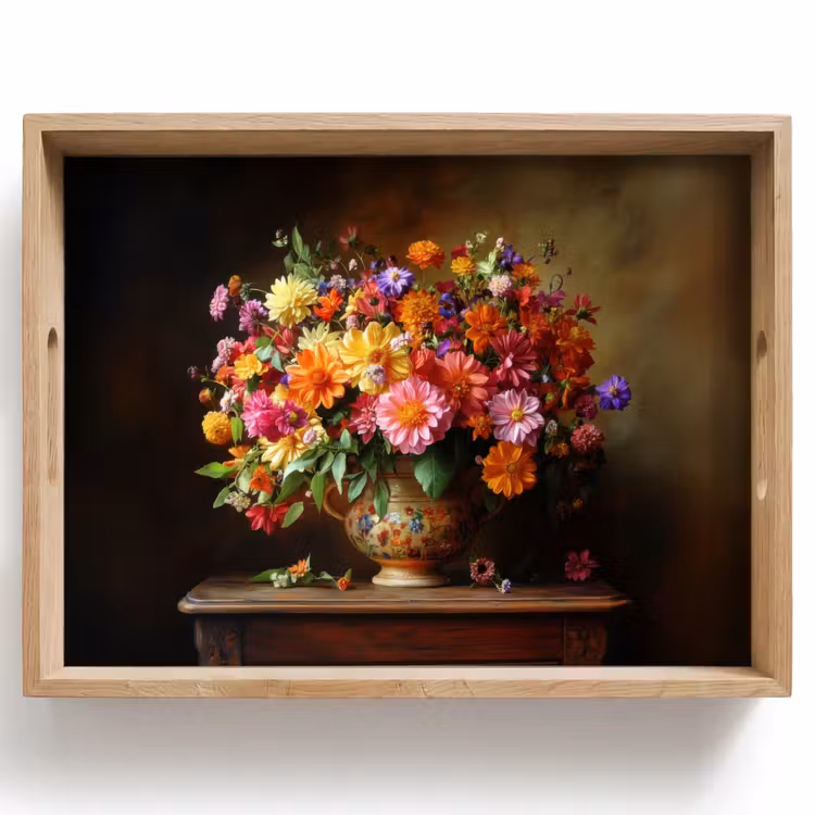 Dienblad - Kleuren - Boeket - Vaas - Hout — 1