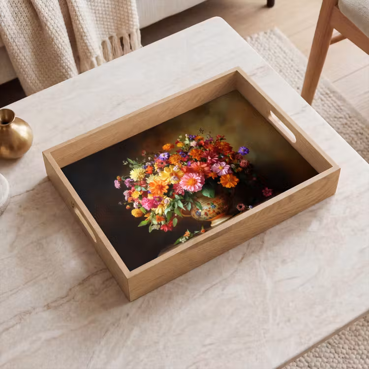 Dienblad - Kleuren - Boeket - Vaas - Hout — 2